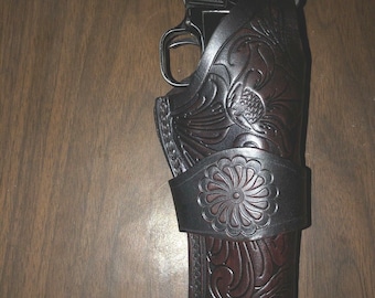 Kabura skórzana w stylu western z wycięciem na kciuk, prosta, w kwiaty, do paska, pasuje do Rugera Wranglera Single Six Heritage Rough Rider 22