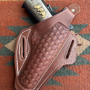 Lederhalfter Pancake mit Daumenbruch passend für Colt 45 Kimber Ruger Citadel RIA ATI M1911 Bild 8