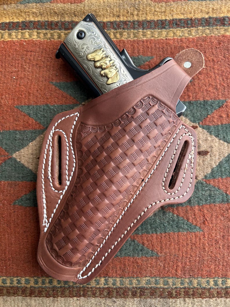 Lederhalfter Pancake mit Daumenbruch passend für Colt 45 Kimber Ruger Citadel RIA ATI M1911 Bild 8