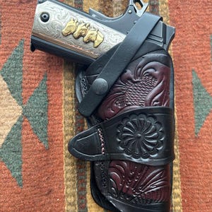 Western Läderhölster med Blommigt Skuggmönster Passar Colt Kimber Springfield Ruger RIA Modell 1911 bild 2