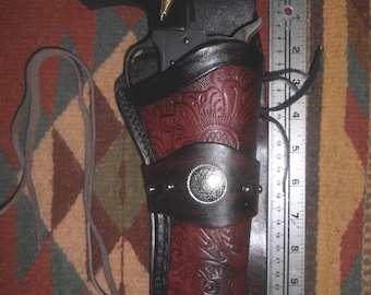 Western Leather Drop Holster Fits Ruger Wrangler & Super Heritage Rough Rider Chiappa Pietta EMF 1873 Floral Pattern