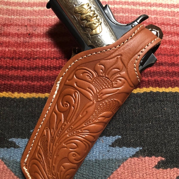 Soft Lined Leather Thumb Break Holster Floral Fits Colt 45 Model 1911 Kimber Ruger Springfield M1911