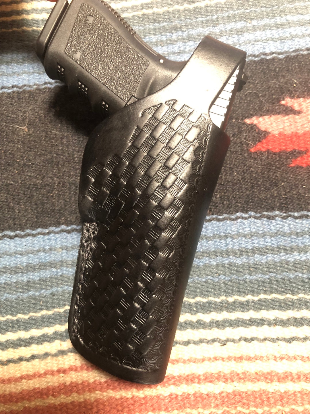 Leather Thumb Break Holster W Basketweave Pattern Fits Glock 17 / 22 Etsy