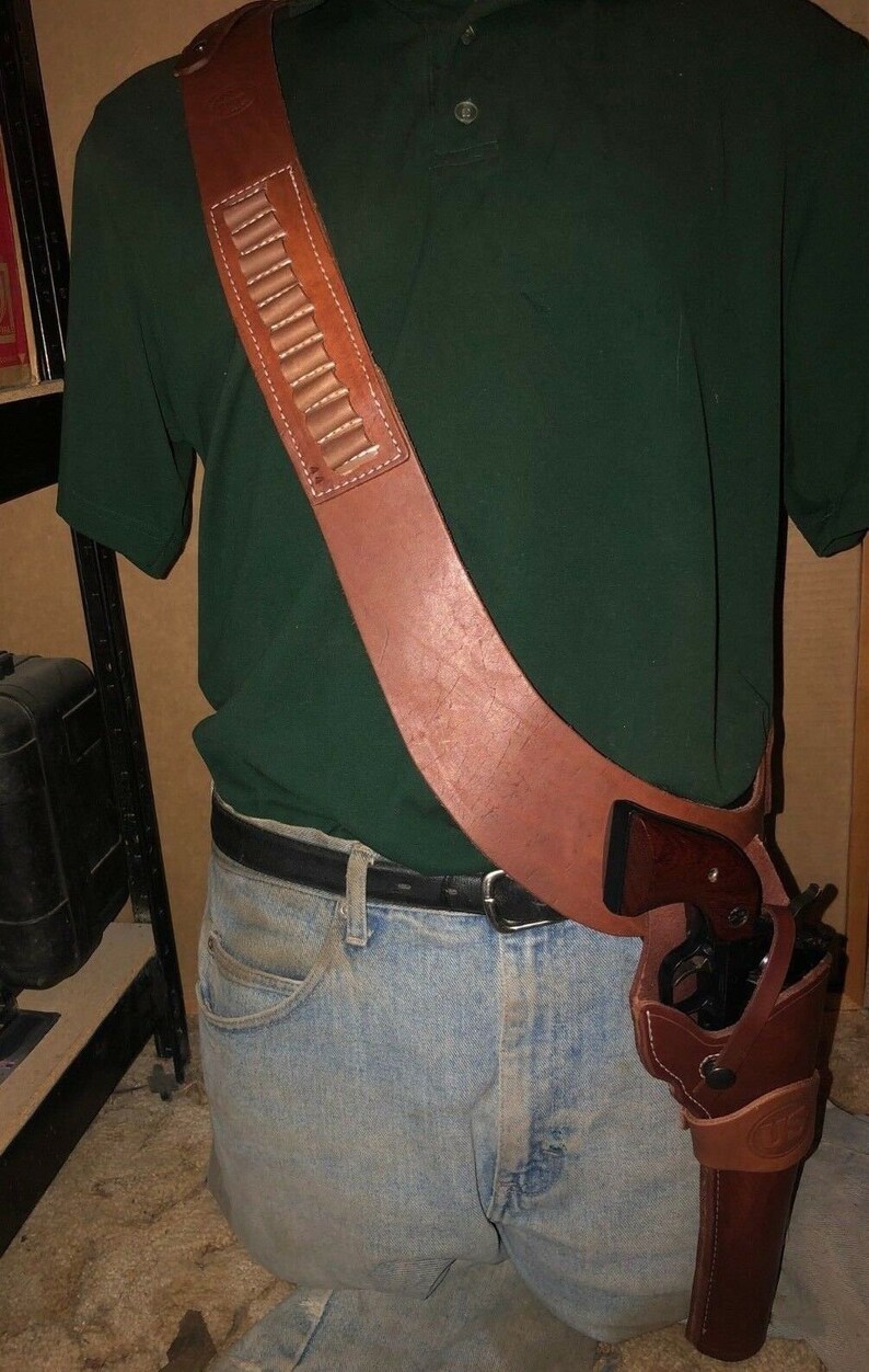 Leather Bandoleer Holster Cartridge Carrier 357 Magnum ...