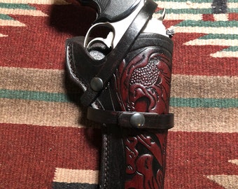 Western Leather Field Holster with Floral Scroll Pattern Fits Ruger GP100 S&W Model 586 686 66 19 Colt Python King Cobra Taurus M 66 627 +