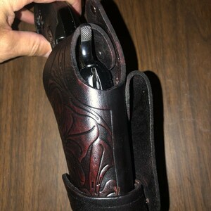 Western Style Leather Thumb Break Holster Floral Straight Belt Loop Fits Ruger Wrangler Single Six Heritage Rough Rider 22 image 2