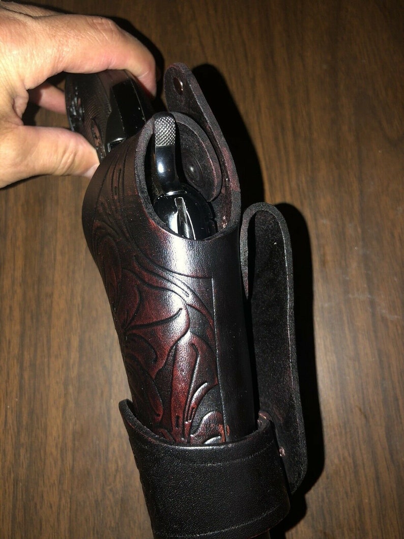 Western Style Leather Thumb Break Holster Floral Straight Belt Loop Fits Ruger Wrangler Single Six Heritage Rough Rider 22 image 2
