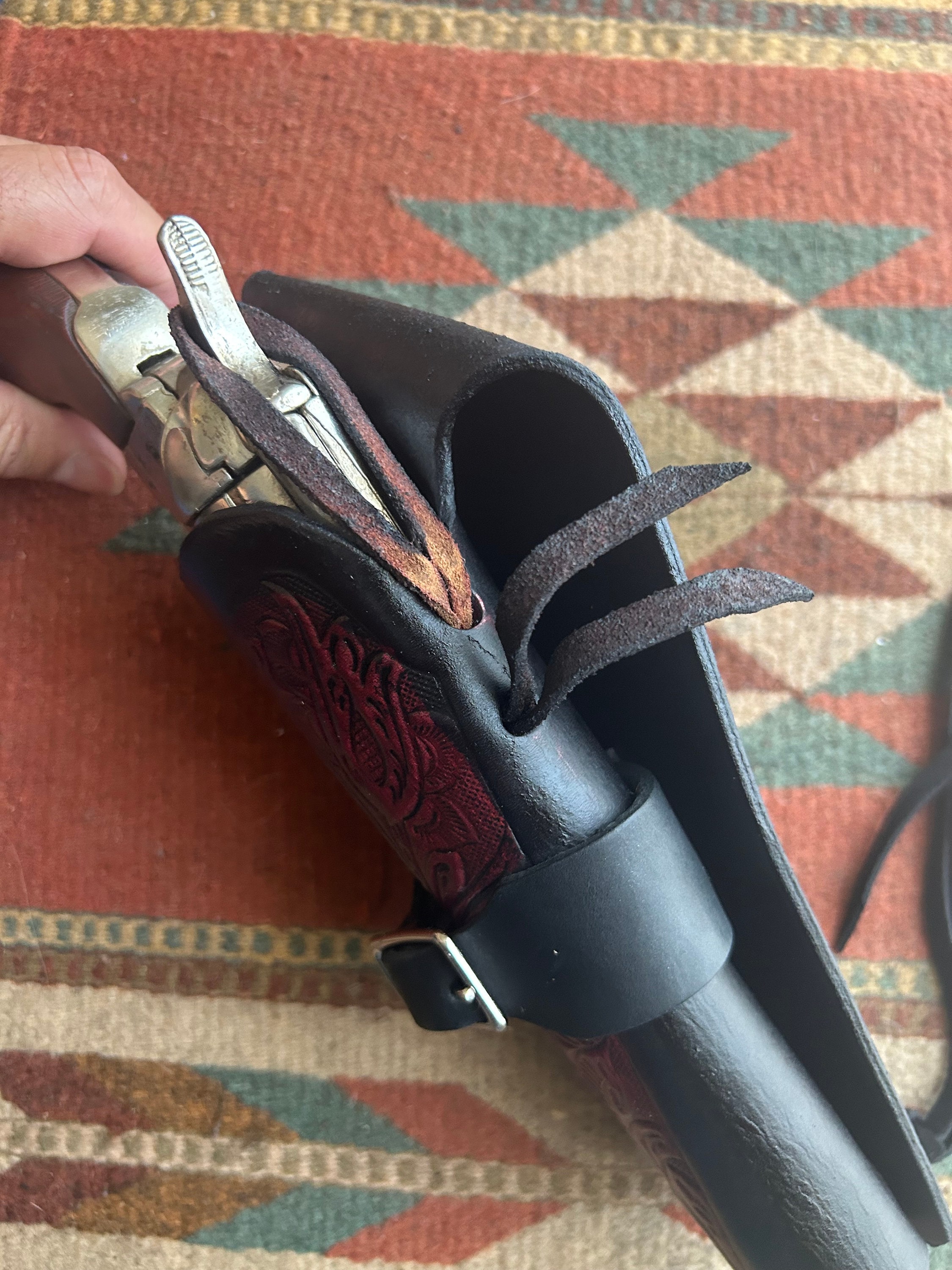 Cowboy Western Leather Cross Draw Fast Draw Holster Fits Colt SAA 1873 Uberti Cimarron Pietta Ruger Vaquero w Floral Scroll