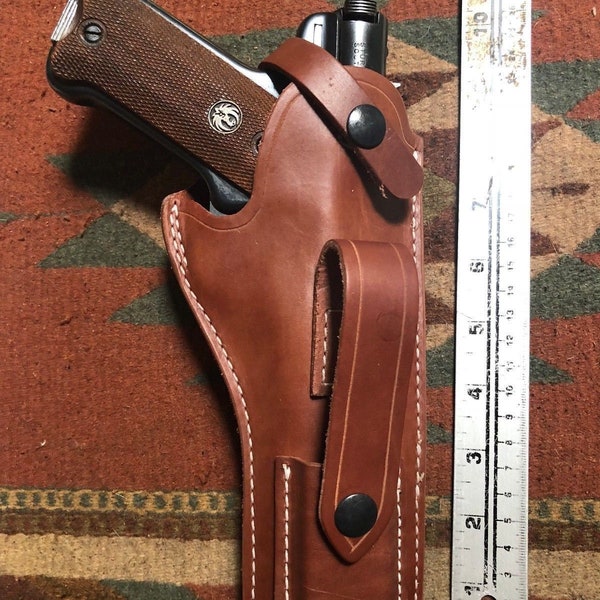 Ruger Mark I II III IV Tanned Leather Holster w Magazine Pouch Mk & Standard 4.75, 5.5, 6, 6.88 Barrels