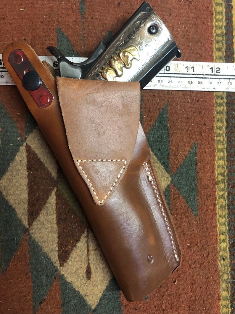 Tanned Leather Holster with Floral Scroll Fits Colt Springfield Ruger RIA Taurus ATI Kimber Model 1911 image 4