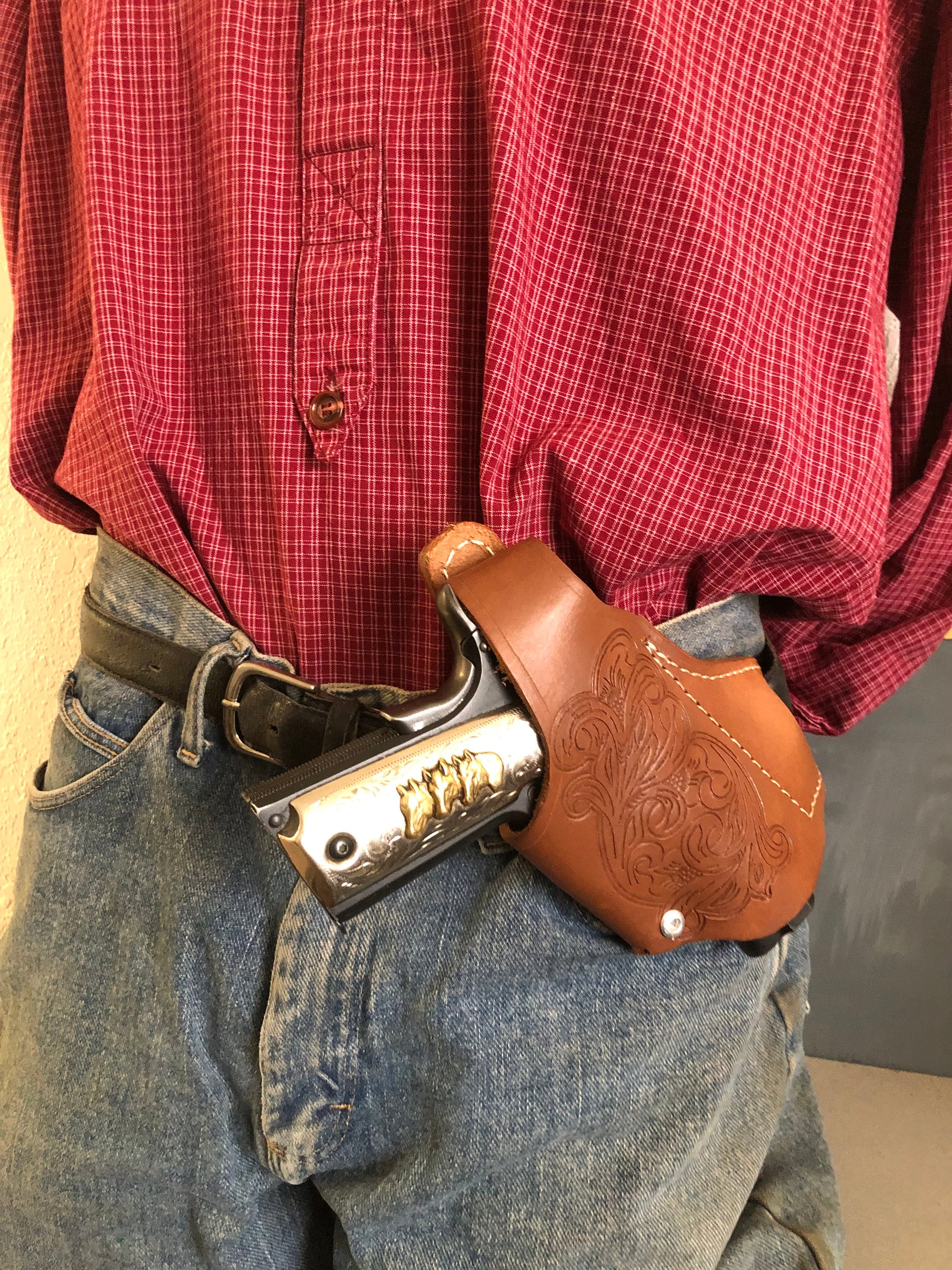 Leather Cross Draw Thumb Break Holster Fits Colt Model 1911 Kimber