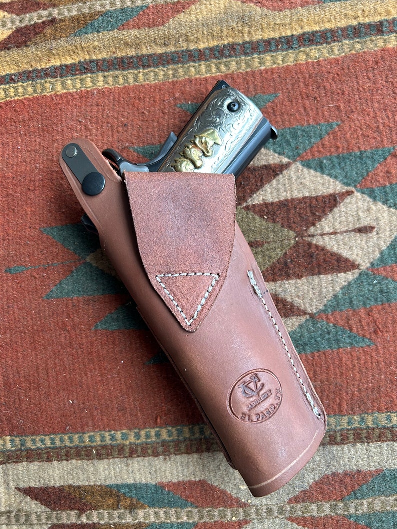Leather Thumb Break Holster with Spare Pouch Fits Colt Springfield Ruger Remington RIA ATI Citadel Sig Taurus Model 1911 image 7