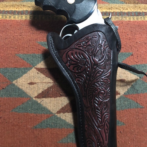 Western Leather Holster Fits Colt Python King Cobra S&W 586 686 66 19 10 Ruger GP100 Taurus Tracker 627 w/ Floral Scroll