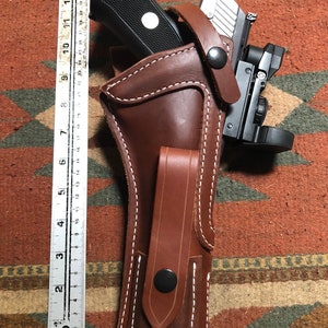 Tanned Leather Field Holster w Spare Pouch Fits Ruger Mark Mk II III IV 22 6" -w Sight