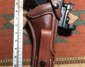 Tanned Leather Field Holster w Spare Pouch Fits Ruger Mark Mk II III IV 22 6" -w Sight