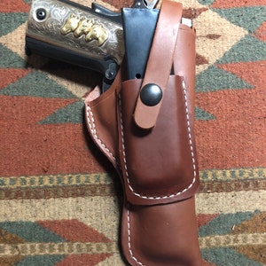 Leather Field Holster with Spare Pouch Fits Colt Springfield Ruger Remington RIA ATI Citadel Sig Taurus Model 1911