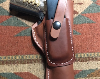 Leather Field Holster with Spare Pouch Fits Colt Springfield Ruger Remington RIA ATI Citadel Sig Taurus Model 1911