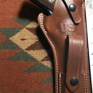 Funda de cuero curtido Ruger Mark I II III IV con portacargador, cañones Mk y estándar de 4,75, 5,5, 6 y 6,88 imagen 2