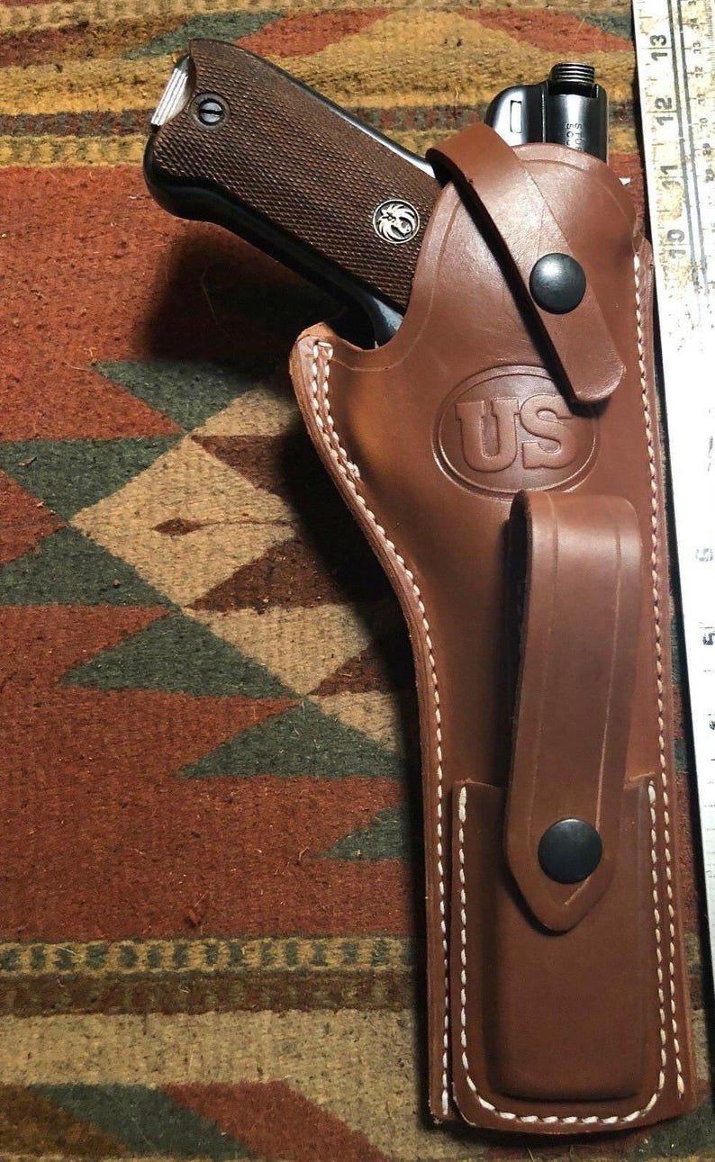 Funda de cuero curtido Ruger Mark I II III IV con portacargador, cañones Mk y estándar de 4,75, 5,5, 6 y 6,88 imagen 2