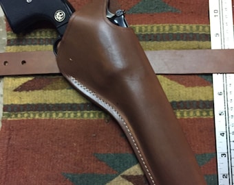 Two Position Leather Holster Cross & Strong Side Draw Fits Ruger Blackhawk / Super / Old Army up to a 7.5"