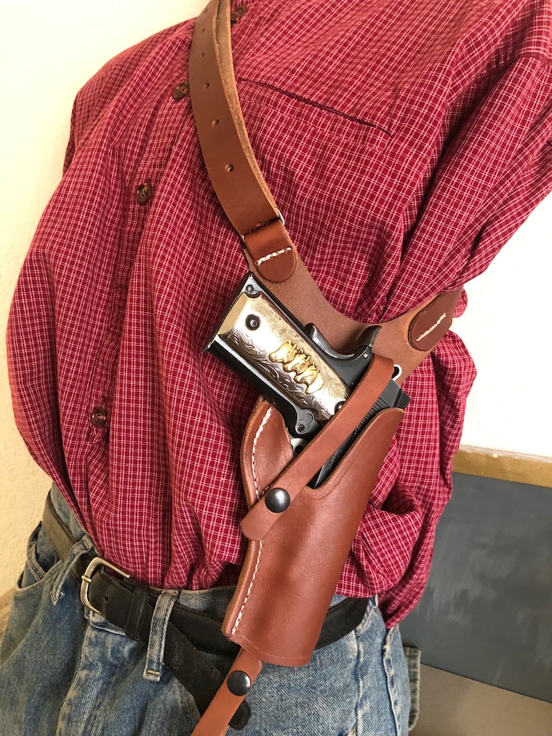 Leather Over the Shoulder Sling Holster Fits the Colt Model 1911 Kimber Ruger Springfield RIA Citadel image 3