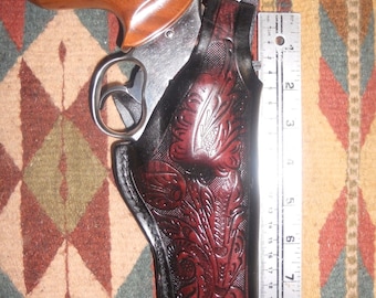 Funda de cuero con cierre de pulgar compatible con S&W 686 586 66 19 Ruger GP100 Taurus 66 627 Colt Python Floral Scroll