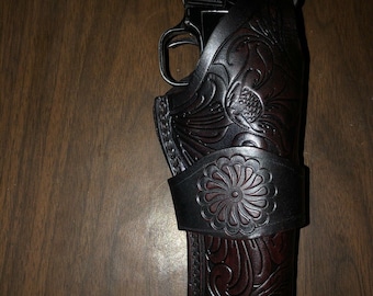 Fits Heritage Rough Rider 22 Western Style Leather Thumb Break Holster Floral Straight Belt Loop