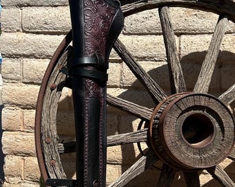 Leather Rifle Scabbard w Floral for Lever Action Carbine Horseback or ATV Hunting Fits Winchester Marlin Henry USA Made