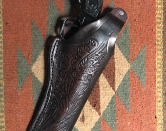 Leather Field Holster Fits Ruger Single Six & Ten Super Wrangler Colt SAA Uberti Stallion EMF Pietta 1873 22 5.5" Barrel w Floral Scroll