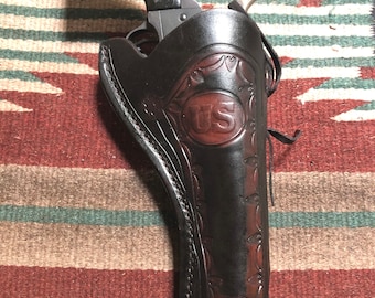 Tooled Leather Western Holster with "Antiqued" Finish Fits Colt SAA Ruger Vaquero Super Wrangler EMF Chiappa Pietta 1873 Uberti Cattleman