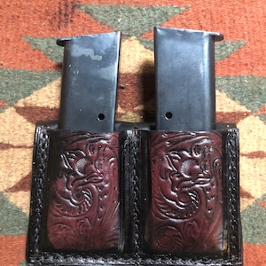 Floral Scroll Leather Magazine Pouch Fits Colt Model 1911 Single Stack 45ACP Magazines