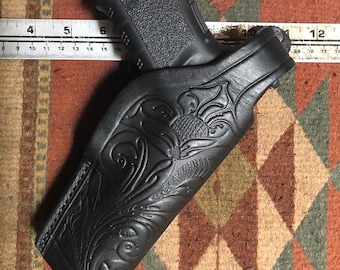 Leren duimsteunholster met bloemenrol PAST MODELLEN: Glock 17/22