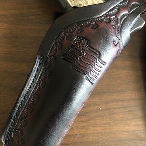 Funda de cuero con retención de pulgar y portacargador para Colt, Kimber, Ruger, RIA, Taurus, STI Modelo 1911 con bandera de EE. UU. imagen 2