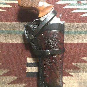 Western Leather Field Holster with Floral Scroll Pattern Fits Ruger GP100 S&W Model 586 686 66 19 Colt Python King Cobra Taurus M 66 627