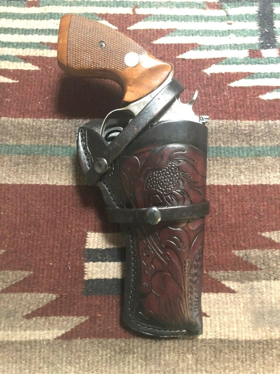 Western Leather Field Holster with Floral Scroll Pattern Fits Ruger GP100 S&W Model 586 686 66 19 Colt Python King Cobra Taurus M 66 627