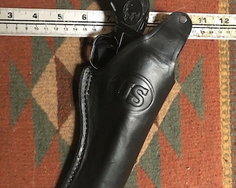 Coldre de couro preto com trava de polegar, compatível com revólveres Ruger Wrangler Single Six Nine Ten da linha Heritage Rough Rider.