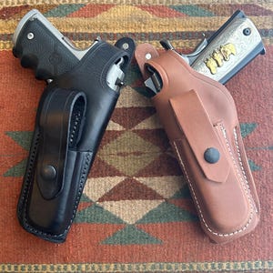 Leather Thumb Break Holster with Spare Pouch Fits Colt Springfield Ruger Remington RIA ATI Citadel Sig Taurus Model 1911 image 1