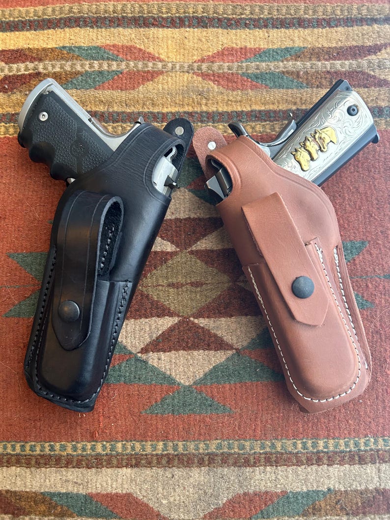 Leather Thumb Break Holster with Spare Pouch Fits Colt Springfield Ruger Remington RIA ATI Citadel Sig Taurus Model 1911 image 1