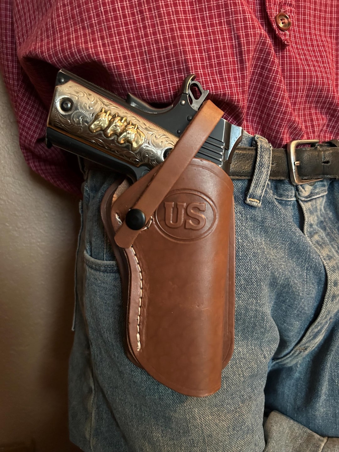 Western Leather Wild Bunch Style Holster Fits Colt Springfield