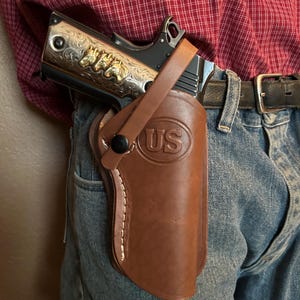 Western Leather Wild Bunch Style Holster Fits Colt Springfield Ruger RIA Remington Taurus 45 Model 1911