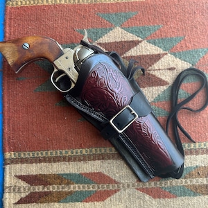 Fondina in pelle da cowboy Western Cross Draw Fast Draw adatta a Colt SAA 1873 Uberti Cimarron Pietta Ruger Vaquero con motivo floreale