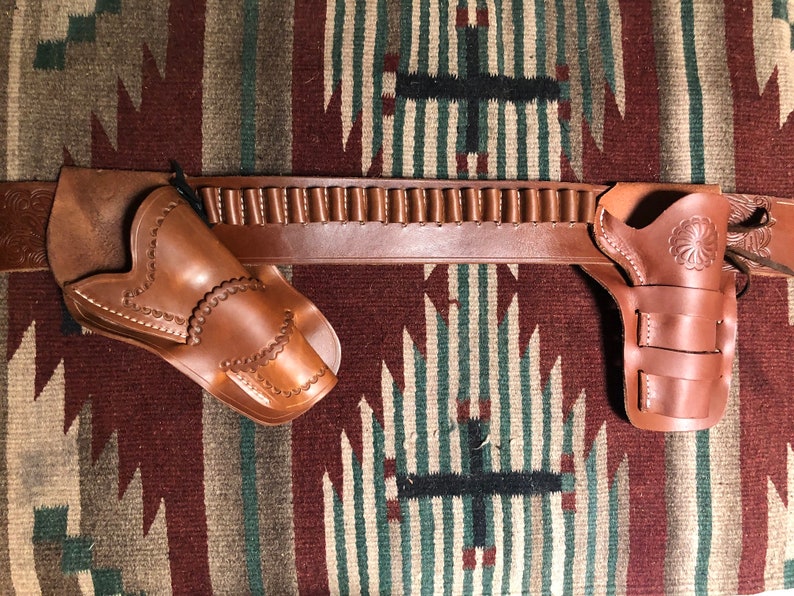 Western Leather Two Gun Right Hand Belt and Holster Combo Set Etsy