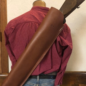 Tanned Leather Scabbard Case w Shoulder Carry Strap Fits Coach Shotgun 18-20&quot; Barrel Stoeger CZ