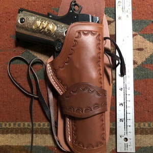 Western Leather Drop Holster Fits Colt Cimarron RIA Taurus ATI Sig Ruger Remington Springfield 45 Model 1911