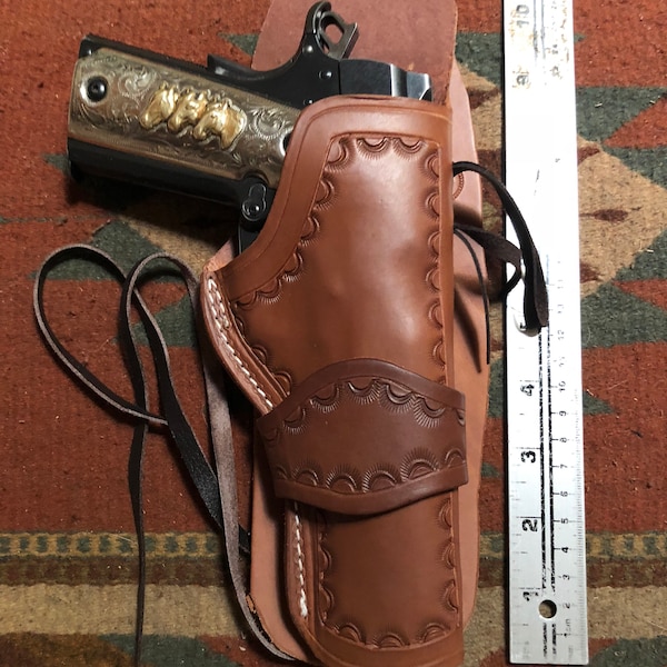 Western Leather Drop Holster Fits Colt Cimarron RIA Taurus ATI Sig Ruger Remington Springfield 45 Model 1911