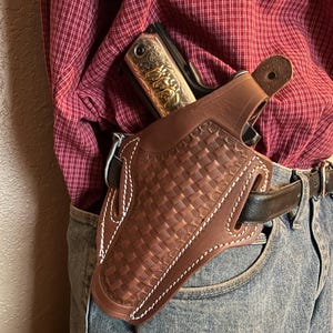 Lederhalfter Pancake mit Daumenbruch passend für Colt 45 Kimber Ruger Citadel RIA ATI M1911 Bild 2