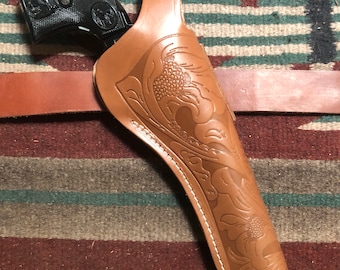 Fits Ruger Single Six Nine & Heritage Rough Rider 22Cal w 4.75 5.5 6.5 7.5" Barrel Two Position Leather Holster Floral Brown Cross Draw +