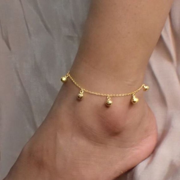 thumbnail interactive-video image 1 of Lovely 2 Baby Anklets With Bells SET 18K White Gold GP Thai Bracelet | Nickel-Free Handmade GT69 1 of 6