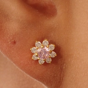 Pink Sapphire Flower Stud Earrings, September Birthstones, Floral Stud Earrings Gift for Women, Wedding Gift