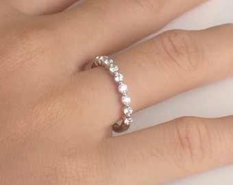 2.0mm Single Prong Moissanite Wedding Band, 14K Solid Gold Half Eternity Band, Bubble Prong Moissanite Band